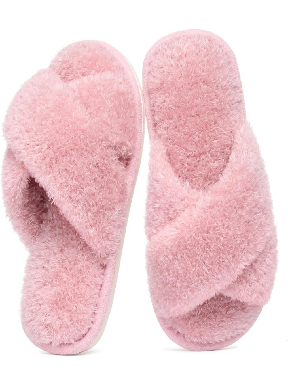 Womens Pink Velvet Memory Foam Fuzzy House Slippers Soft Open-Toe Slippers